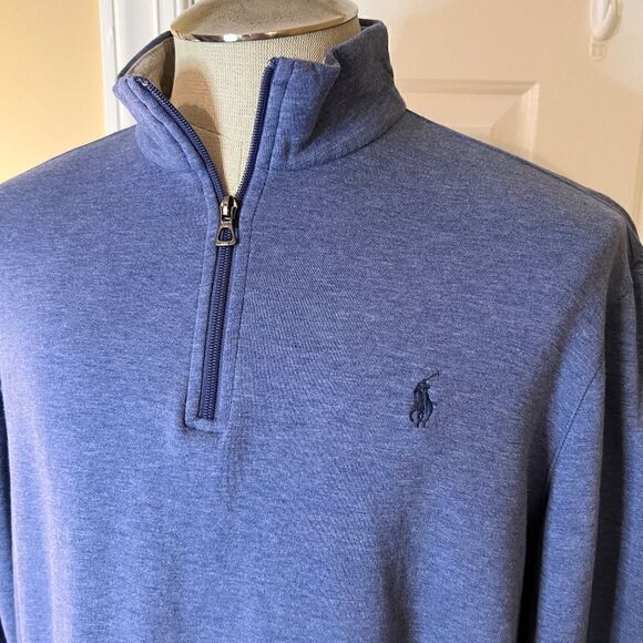 EEUC Mens Polo Ralph Lauren Quarter 1/4 Zip Slate Blue Knit Pullover Shirt LARGE - Picture 2 of 3